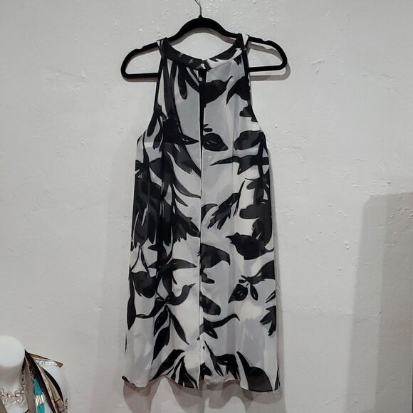 Vince Camuto Black & White Floral Dress with Sheer Sheath Overlay Size 12 - Picture 5 of 16